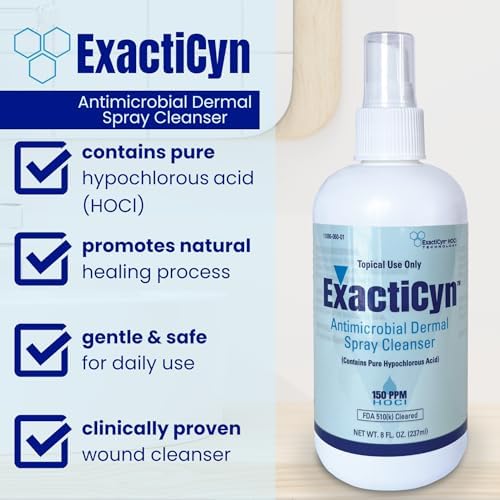 ExactiCyn™ Dermal Spray Cleanser (8 fl oz) – FDA 510(k) Cleared Hypochlorous Acid (150 PPM) – First Aid for Cuts, Burns, Abrasions & Wound Care – Sting-Free & Alcohol-Free