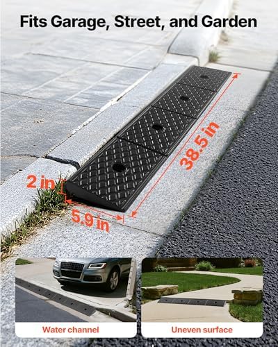 VEVOR Rubber Curb Ramp, 33069 lbs Load Capacity, 2 Inches Rise Height Heavy Duty Rubber Threshold Ramp with Drainage Tank for Strollers, Motorcycles, Cars, Lawn Mowers & Trailers, 2 Pack