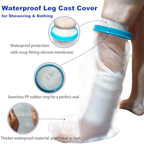 Tideshake - 100% Waterproof Leg Cast Cover for Showering, Reusable Adult Short Leg Cast Protector, Cast Covers for Shower Leg, Cast Bag for Shower, Cast Cover for Showering Foot