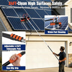 24FT Water Fed Pole Window Cleaning System & Solar Panel Cleaning Kit, Professional Window Washing Kit with Extension Pole, 180° Rotating Brush & Soap Dispenser