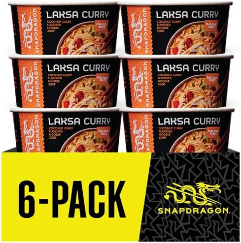 Snapdragon Laksa Curry Instant Noodle Bowls | Coconut Curry Flavor with Rice Noodles | Gluten-Free | No MSG Added | 2.1 oz (6 Pack)