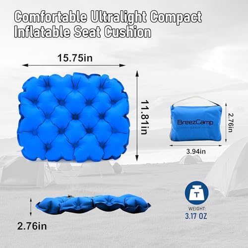 Inflatable Seat Cushion, Lightweight Stadium Seat Pad, Travel Air seat Cushion Anti-Slip for Airplane, Long Flight, Hiking, Climbing, Home and Camping,Blue