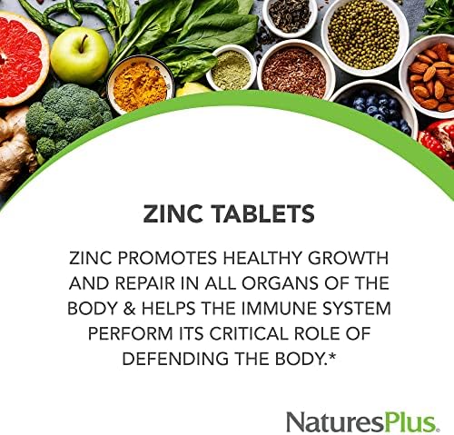NaturesPlus Zinc - 50 mg, 90 Tablets - Supports Immune Health & Overall Well-Being - High-Potency Amino Acid Chelate Form - Gluten Free, Vegetarian - 90 Servings