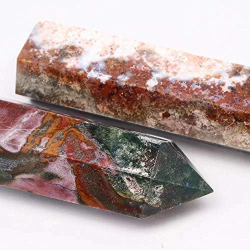 BEINUANCRYSTAL 1pc 80mm-90mm Natural Ocean Jasper Crystal Point Healing Quartz Wand Tower