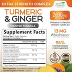 Turmeric Curcumin Supplement - 2000mg Organic Turmeric & 400mg Organic Ginger per Serving - 95% Curcuminoids & BioPerine Black Pepper for Best Absorption & Joint Support, Bottled in USA - 240 Capsules