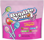 BUBBLE YUM Assorted Flavored Bubble Gum Filled Lollipops, Candy Bag, 8.8 oz