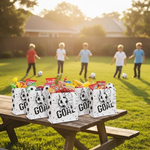 12 Pack Soccer Goodie Bags , Reusable Party Favors Bags for Kids with Handles, Soccer Theme Gift Bags for Birthday Party Decorations, Sports Events, Team Gifts, Snacks, Toys & Treats for Boys & Girls (2)