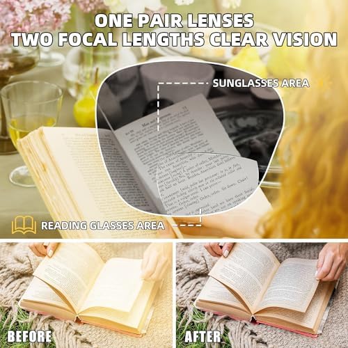 JM Bifocal Reading Sunglasses for Women Fashion Oversized Square Sun Readers Outdoor Reading Glasses UV400 Protection Black +2.5