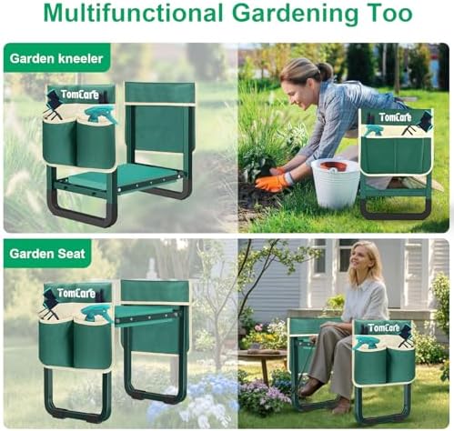 TomCare Garden Kneeler and Seat 11.14” Wider Larger Soft Kneeling Pad Garden Bench with 2 Large Tools Pouches Heavy Duty Foldable Garden Stool Gardening Gifts for Women Men Gardeners Seniors, Green