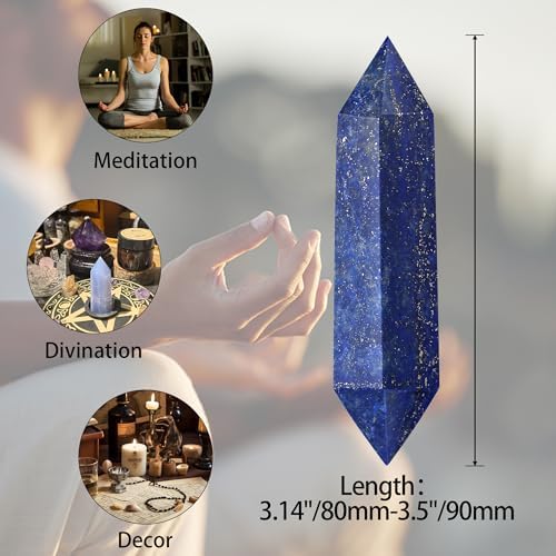 YATOJUZI 3.5" Lapis Lazuli Healing Crystals Wand Natural Crystals and Healing Stones Large Hexagonal Lapis Lazuli Crystal Points for Meditation Divination Reiki Energy Balancing 1PCS