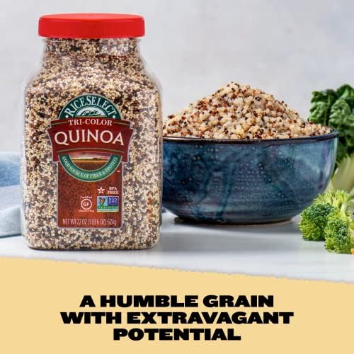 RiceSelect Tri-Color Quinoa, Premium Gluten-Free Seed, Star-K Kosher, and Non-GMO Quinoa, 22-Ounce Jar