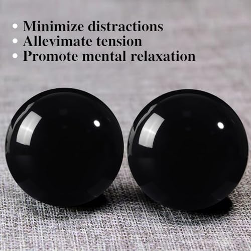 Obsidian Baoding Balls for Hand Therapy, Traditional Massage Chinese Ball for Adults Health Exercise Stress Relief Balls with Carry Pouch, Black Obsidian, X-Large-2"