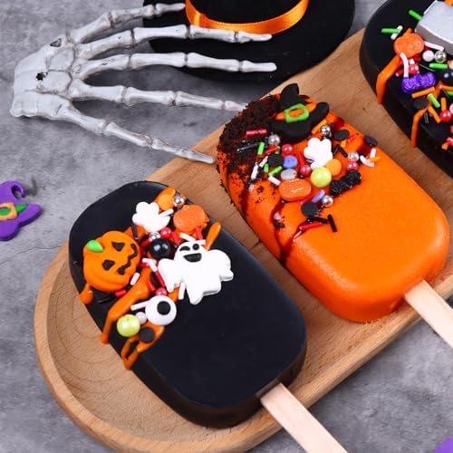 Edible Halloween Cake Decorations, 16 pcs Edible Witch Hats, Violet, and Black Witch Hats for Cupcakes Toppers, Cookies, Macarons, and Ice Cream