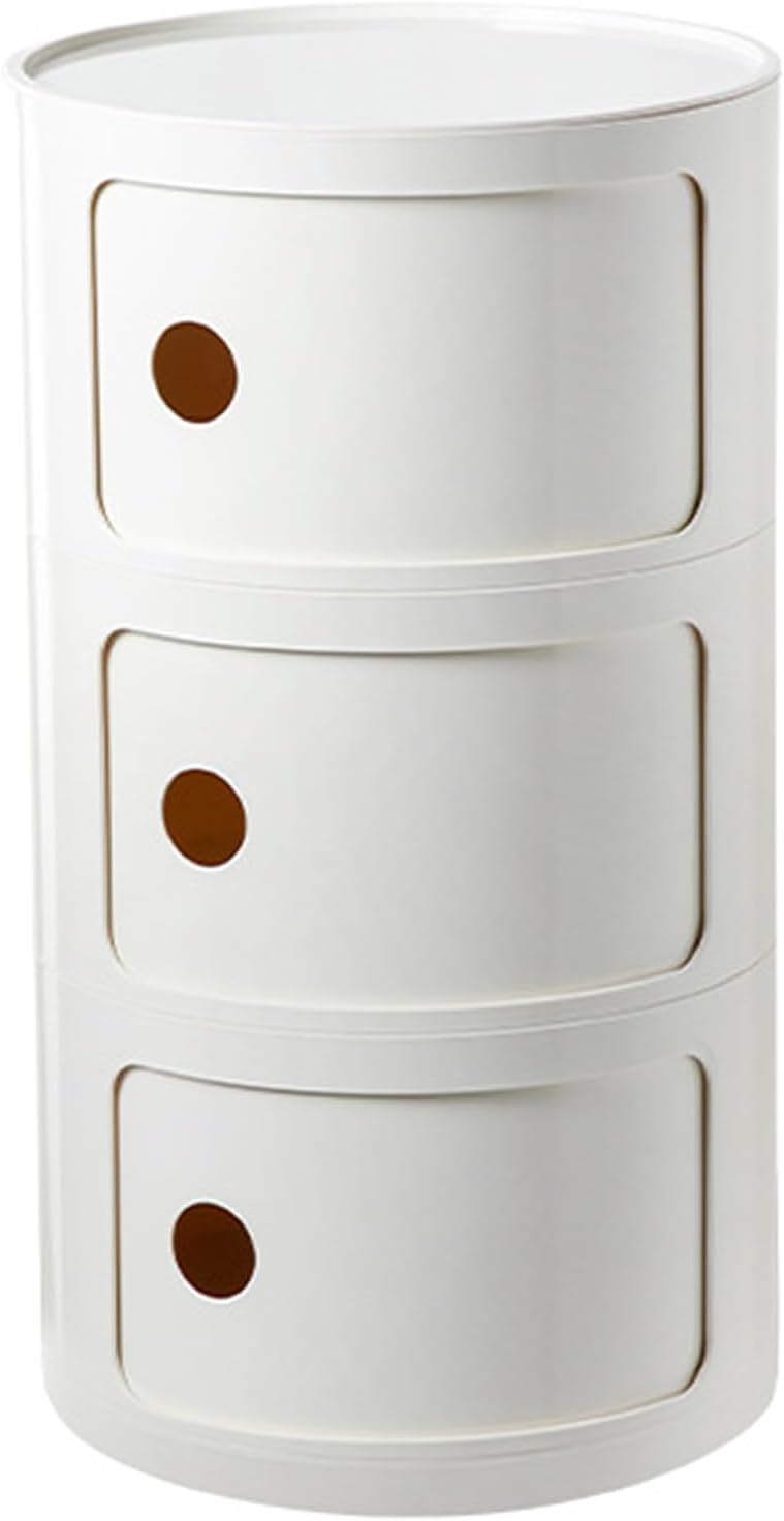 3 Tier Round Nightstand with Drawer, White Round Side Table Small Plastic Storage End Table Suitable for Bedroom, Living Room, Bathroom