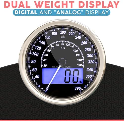 Adamson Hybrid 2-in-1 Analog & Digital Weighing Scale for Body Weight up to 400lbs - Thick Tempered Glass - Extra Large Display - Easy to Read Digital Bathroom Scale - Black Matrix with Blue Backlight