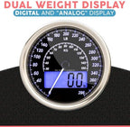 Adamson Hybrid 2-in-1 Analog & Digital Weighing Scale for Body Weight up to 400lbs - Thick Tempered Glass - Extra Large Display - Easy to Read Digital Bathroom Scale - Black Matrix with Blue Backlight