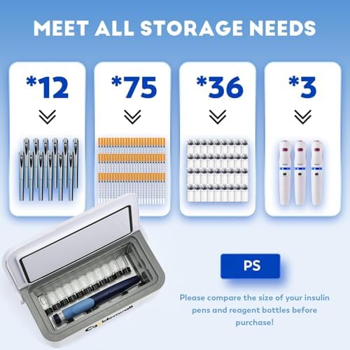 CGOLDENWALL Portable Insulin Cooler Box for Max.12 Pens, 7.5 * 3 * 2.7inches Internal Capacity 32-64℉ Setting with 5V 13600MAH Battery Mini Medicine Refrigerator for Home &Outdoor Use