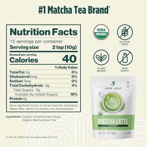 Jade Leaf Matcha Organic Matcha Latte Mix - Lightly Sweet Japanese Matcha Green Tea Powder with Organic Cane Sugar for Café Style Blend, 5.3 Ounce / 150g (Pack of 1)