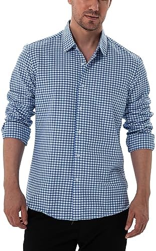 Manwan walk Men's Plaid Button Down Shirts Regular Fit Long Sleeve Casual Business Shirts