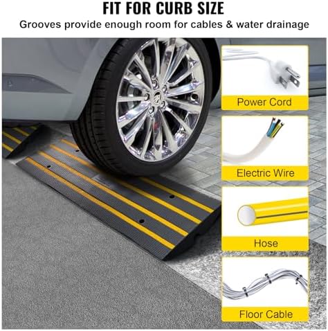VEVOR Rubber Curb Ramps for Driveway, 2 Pack Threshold Bridge, 33069 lbs Load Capacity, 2.5" Rise, with Reflective Safety Strips, Ideal for Cars, RVs, Scooters and Motorcycles to Prevent Car Scraping
