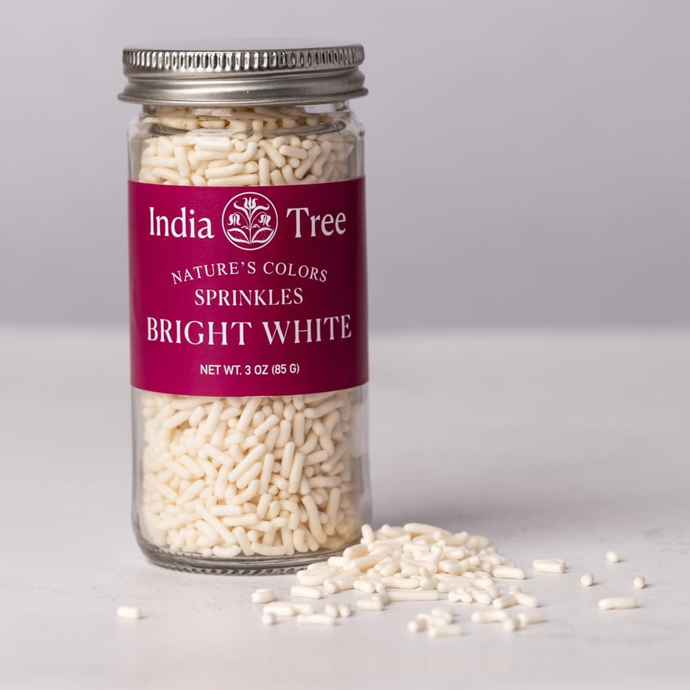 Bright White Sprinkles – Vegan, Non‑GMO, Dye‑Free, Allergen‑Free, 3 oz Jar – India Tree Nature’s Colors