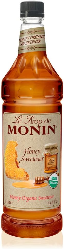 Monin - Organic Honey Sweetener, Low-Calorie Liquid Sweetener, Sugar Substitute, Coffee Syrup, Made with Organic Honey, Simple Syrup for Cocktails, Iced Tea, & More, Clean Label (1 Liter)