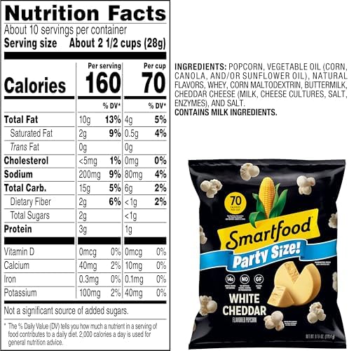 Smartfood Popcorn, White Cheddar, Gluten Free, 9.75oz Party Size Bag