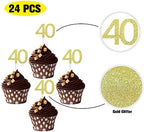 Sumerk 24PCS 40 Cupcake toppers Gold Glitter 40th Birthday Cupcake Picks Anniversary Party Decorations
