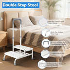 Adjustable 2-Step Stool with Handle – Non-Slip Bathroom & Bedside Stool for Elderly, 5-Level Rail, 300lb Capacity, Safe Assist Stool for Seniors with Mobility Impairments