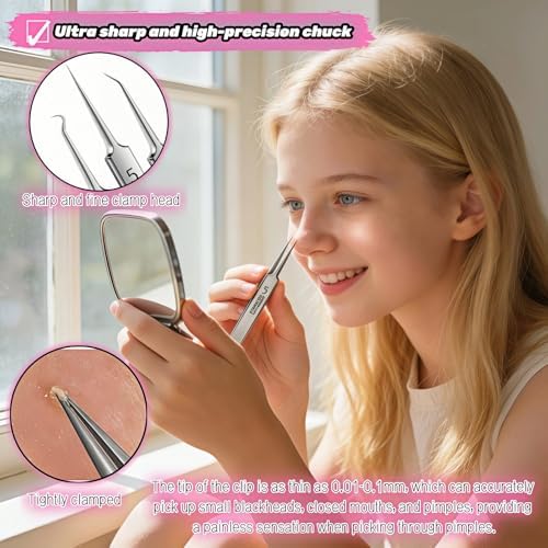 Professional Blackhead Remover Tweezers Set, Stainless Steel Pimple Extractor Tool Kit with Straight, Angled and Curved Tips, 3 Piece Set with Storage Case