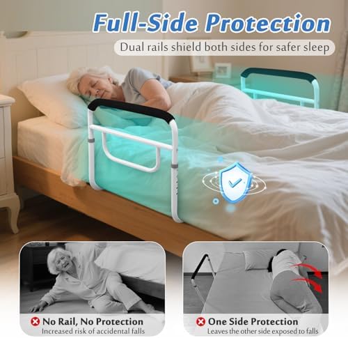 Mybow Double Bed Rail, U Bar for Medical Bedside Safety Assisting Rails, Railing Support for Elderly Adults Under Mattress Handrail, Hospital Dual Bed Rails for Seniors Twin Full Queen Adjustable Rail