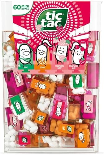 Bulk Travels Mini Packs candy Individual Assorted Flavor Candies Packets Large Spender Box (60 Mini Packs - Strawberry Sweet Strawberry Sour Mint Orange)