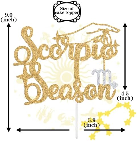 Scorpio Season Cake Topper, Big Scorpio Energy/October November Birthday Cake Decor, 12 Zodiac Constellation Birthday Party Decoration Supplies for Men Women, Gold Glitter