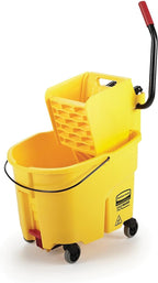 Rubbermaid Commercial 35Qt WaveBrake 2.0 Side-Press Mopping Bucket and Wringer with Foot Pedal Drain, Yellow, for Professional/Industrial/Business Heavy-Duty Floor Cleaning/Mopping