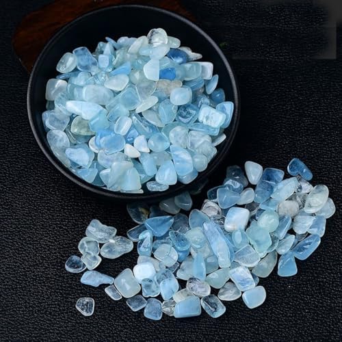 Erliway 100g Natural Aquamarine Crystal Chips, 7-9mm Tumbled Chips Crushed Crystal Stones, Polished Crystal Chips for Vase Filler Healing Reiki Crystal Jewelry Making Home Decor Aquarium Gravel