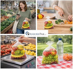 ASSUREPAK Clear Produce Bags Roll - 3000 bags - 15"x20" – (4 Rolls, 8 Microns) – for Grocery, Small Business, Reusable Produce Use, Food & Storage Needs, Garden Fresh, Narrow Profile, Kitchen Use