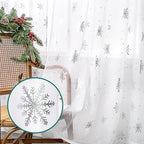 Christmas Sheer Curtains for Living Room, Luxury Snowflake Silver Foil Print Sheer Curtains, Rod Pocket Window Drapes Decorations for Bedroom and Home Decor, 2 Panels White 52W x 84L
