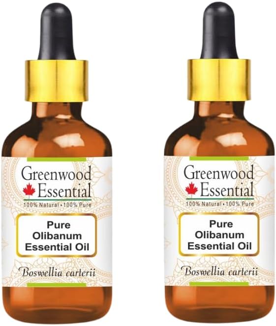 Greenwood Essential Pure Olibanum Essential Oil (Boswellia carterii) with Two Glass Droppers Steam Distilled (Pack of Two) 15ml X 2 (1 oz)