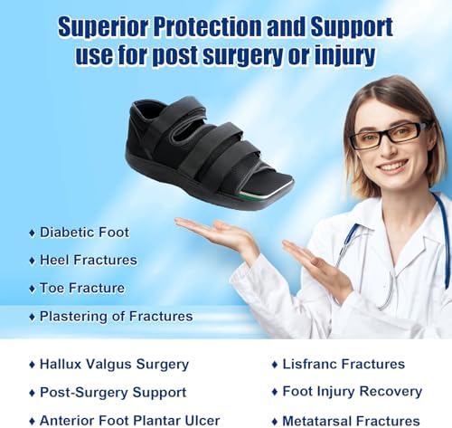 Estinko Post Op Shoe, Medical Post Op Recovery Shoe for Post Surgery or Operation Foot Support, Broken Foot or Toe, Fracture or Ulcer with Decompression Insole for Diabetic 1 PC, L, Male Size 10.5-11.5, Female Size 12-13