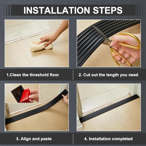 Blulu 2 Pcs 0.7" Rise Threshold Ramps for Doorways Self Adhesive Rubber Ramps for Door Adjustable Cuttable Rubber Door Threshold Ramp for Wheelchair Stroller Scooter (Black, 39 '' L x 2.76'' W)