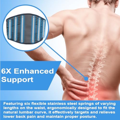 Back Brace for Lower Back Pain Relief, Lumbar Support Belt for Men&Women for Work, Breathable Back Support Belt with 6 Flexible Spring, 2 Elastic Bands For Sciatica, Herniated Disc, Scoliosis (Small)