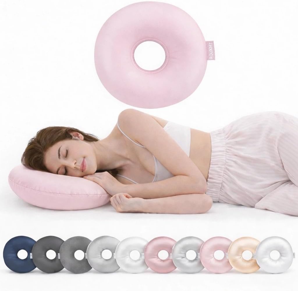RQUXMT Piercing Pillow for Side Sleepers with Ear Hole, Donut CNH Pillow, Pressure Reduction, Skin-Friendly Washable Adjustable Ear Cushion(Large,Cotton,Light Pink)