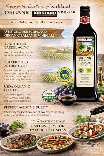 Kirkland Organic Balsamic Vinegar of Modena - 1 Liter (33.8 oz) - PGI Certified Italian - Premium Aged - 67 Servings