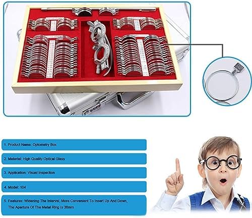104pcs Professional Optometry Eye Equipment,Optical Trial Lens Frame Set,Ophthalmic Instrument Optical Trial Lens Set,w/Metal Rim Aluminum Case+Free Trial Frame