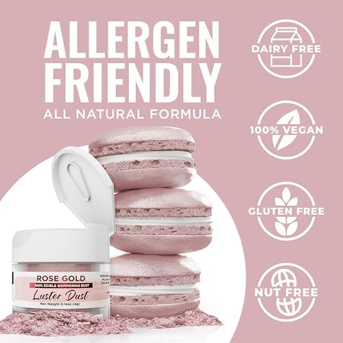 Luster Dust - Rose Gold (4g 1x Jar) | Edible Vegan Dust & Paint for Cake Decorating, Ice Cream, Desserts, Cocktails and Beverages by Bakell