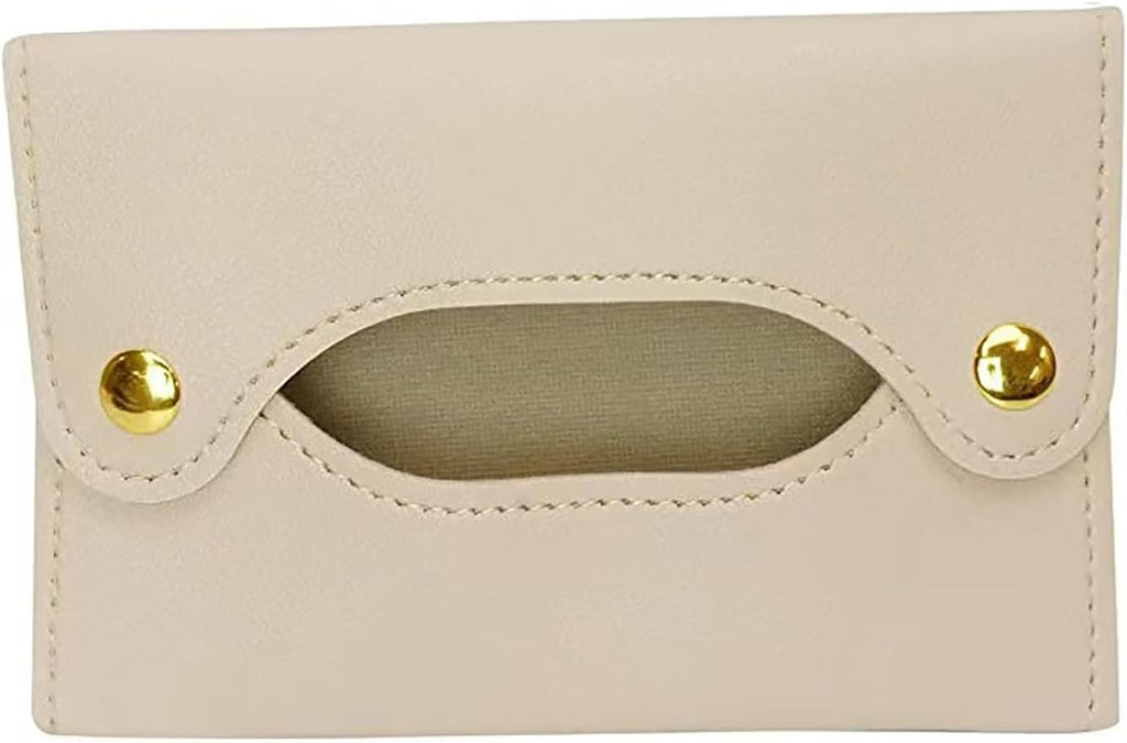PU Leather Tissue Case,Waterproof Dustproof Foldable Holder for Home,Bathroom,Car,Office;Portable Napkin Organizer Pouch with Simple Modern Design for Daily Storage(White)