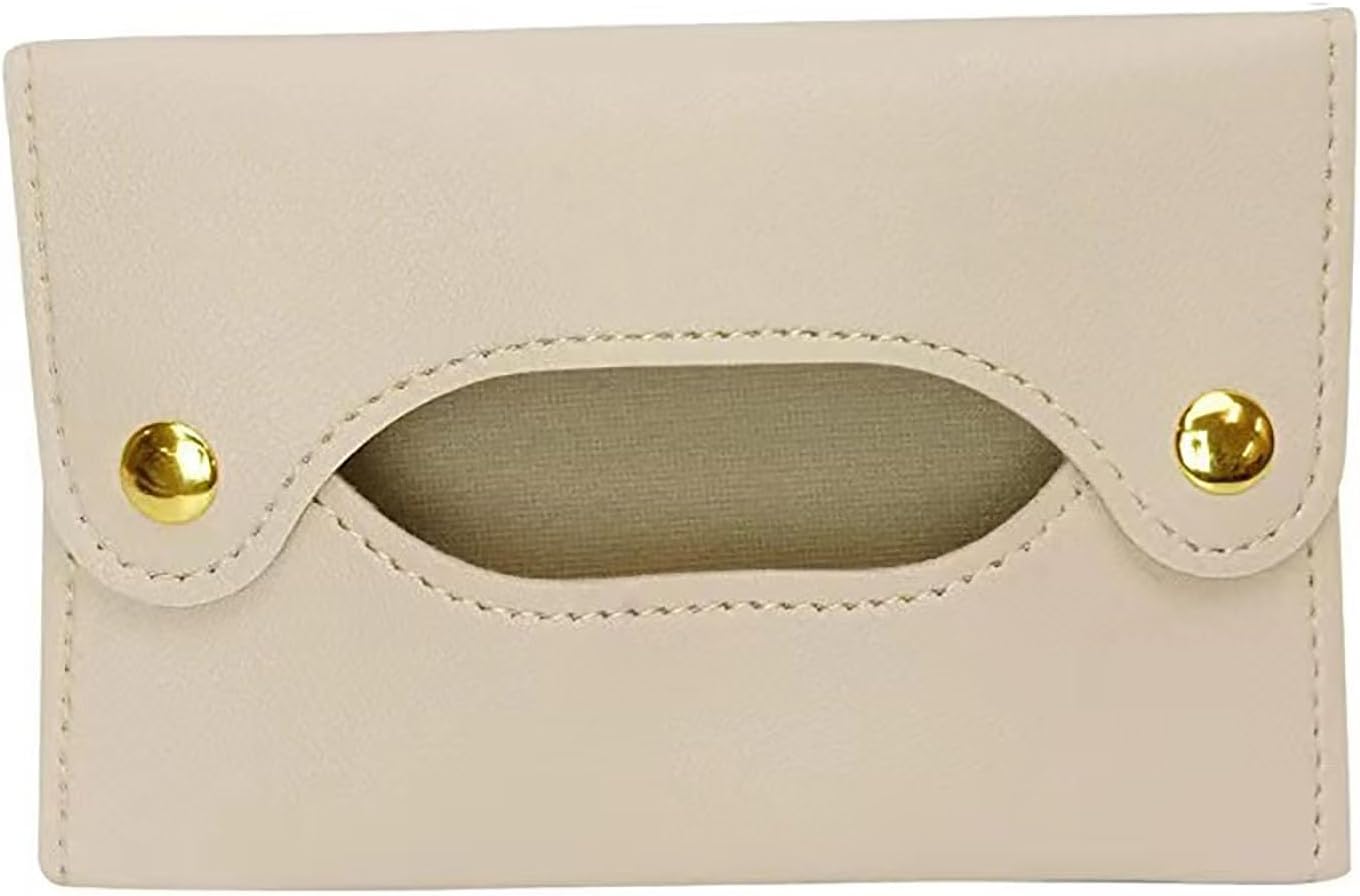 PU Leather Tissue Case,Waterproof Dustproof Foldable Holder for Home,Bathroom,Car,Office;Portable Napkin Organizer Pouch with Simple Modern Design for Daily Storage(White)