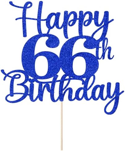 Kaoenla Happy 66th Birthday Cake Topper,Hello 66，Cheers to 66 Years,66th Anniversary Cake Topper，66 years old happy birthday Party Decoration (66th, blue)