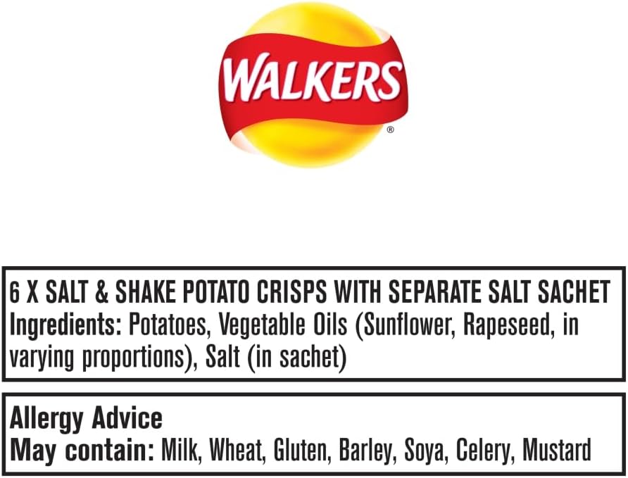 Walkers Salt and Shake Multipack Crisps, 6 x 24 g