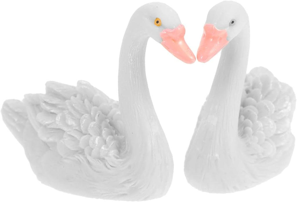NOLITOY 2pcs Mini White Swan Figurines, Resin Swan Model Decorative Statues for Tabletop Shelf Window Garden Home Decor